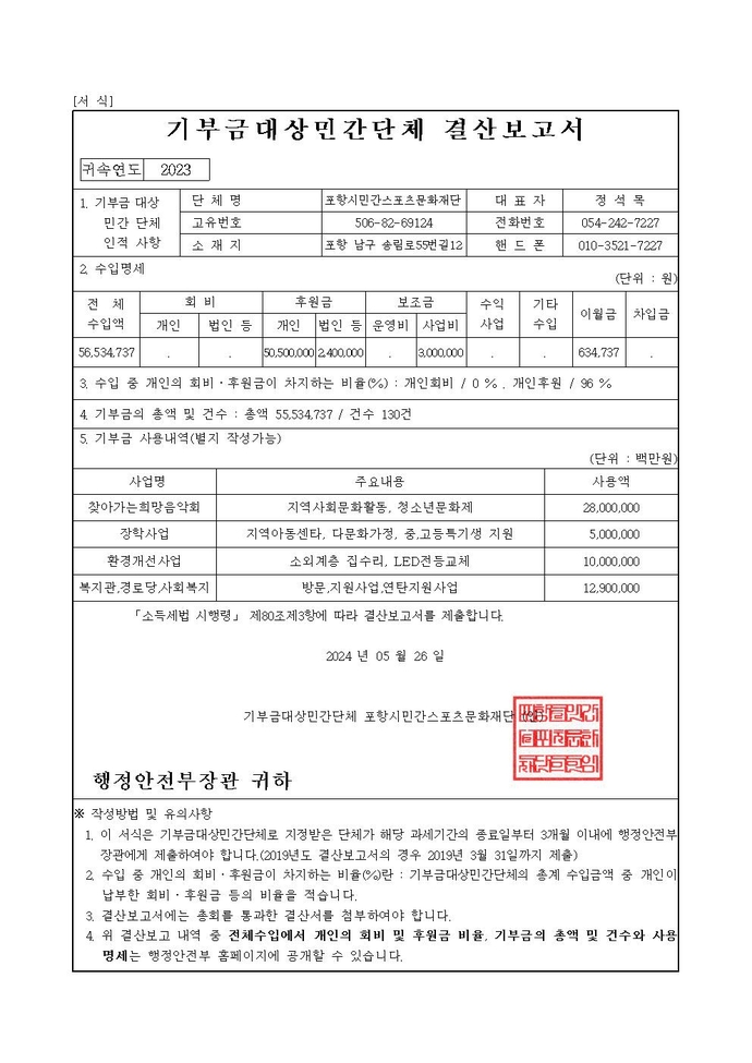 2023년 기부금대상민간단체 결산보고서
